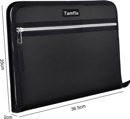 Tamfile Fireproof Accordion File Organizer with Handle, 13 Pocket Transparent Expanding File Folder with Zipper & Labels, File Folder with Multi-Pockets Paper Organizer Folder for Letter A4 Files