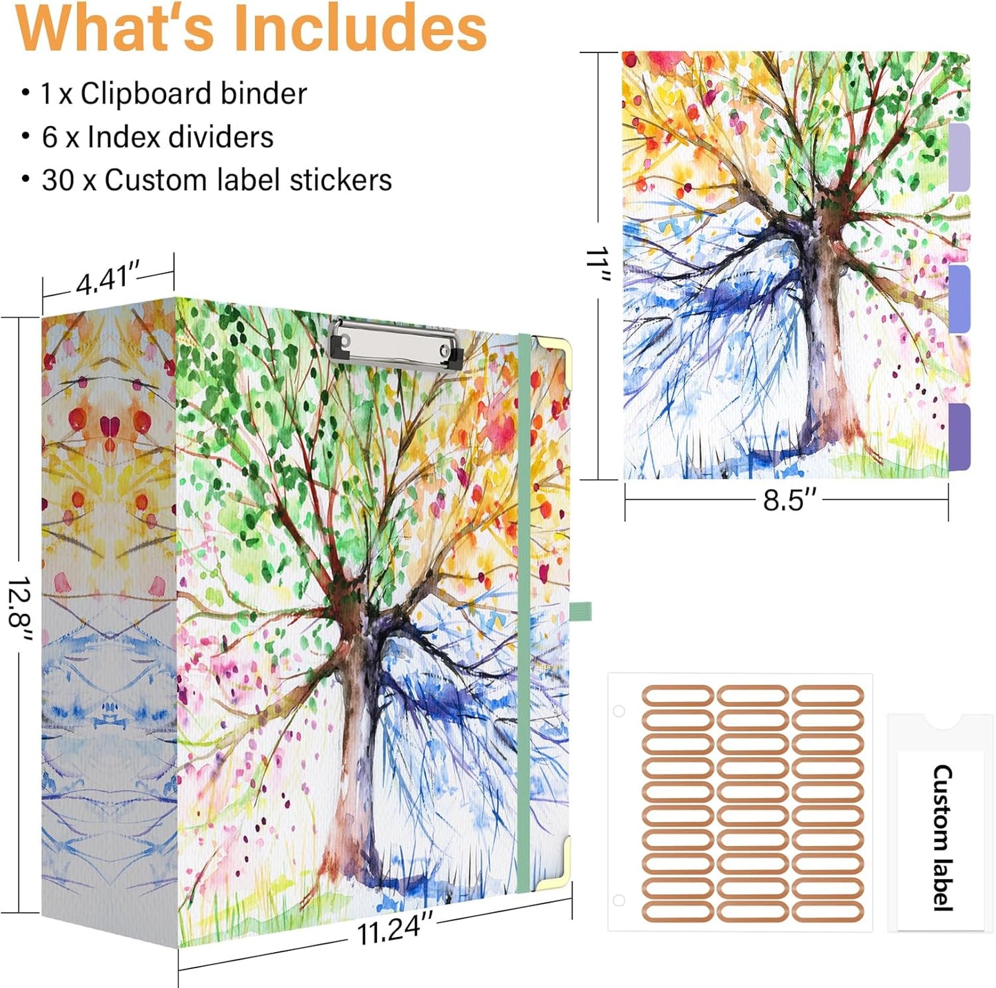 3 Ring Binder 3 Inch Ring, Three Ring Binders for Letter Size 11" x 8.5" with 6-Tab Dividers, 2 Pockets, Binder with Clip for School and Office Supplies-Wild Flowers