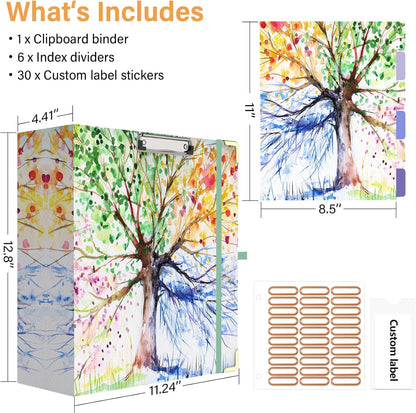 3 Ring Binder 3 Inch Ring, Three Ring Binders for Letter Size 11" x 8.5" with 6-Tab Dividers, 2 Pockets, Binder with Clip for School and Office Supplies-Wild Flowers