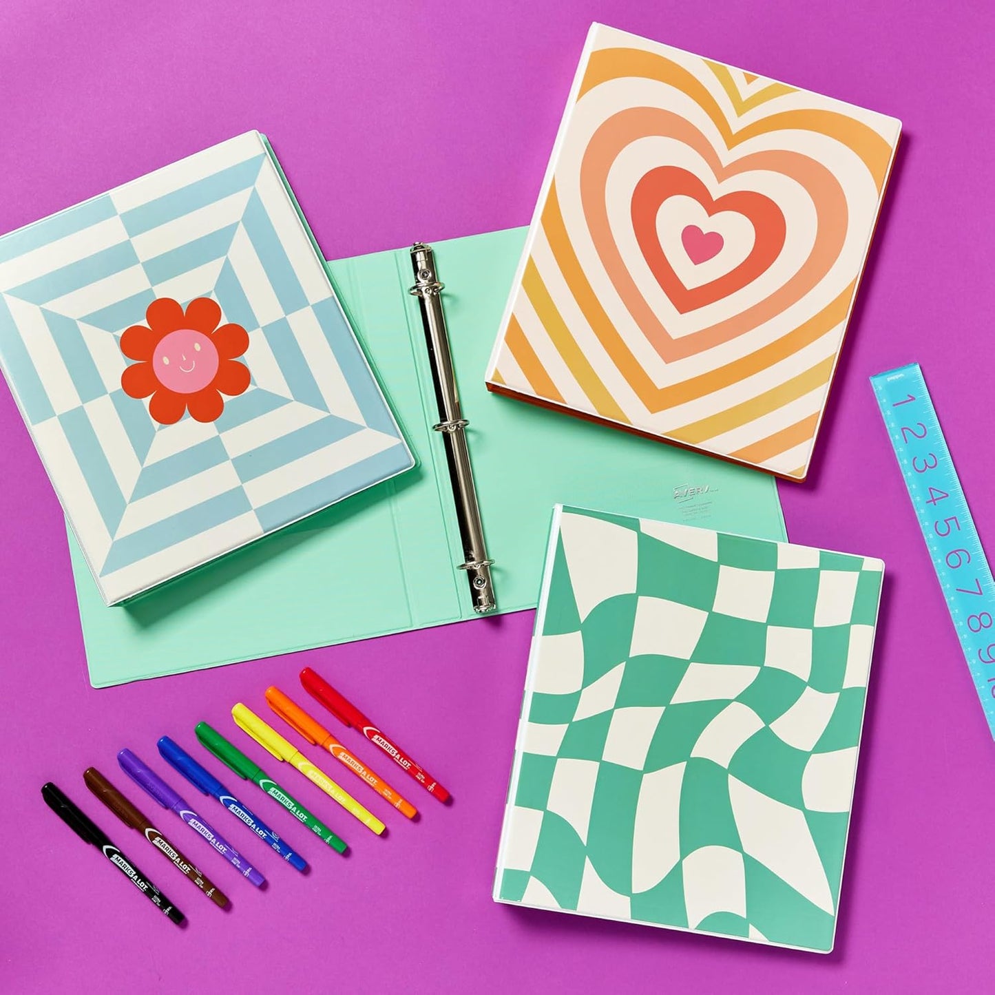 Avery 3 Ring Binder, 1 Inch Round Rings, Retro Collection, Radiant Heart (26804)