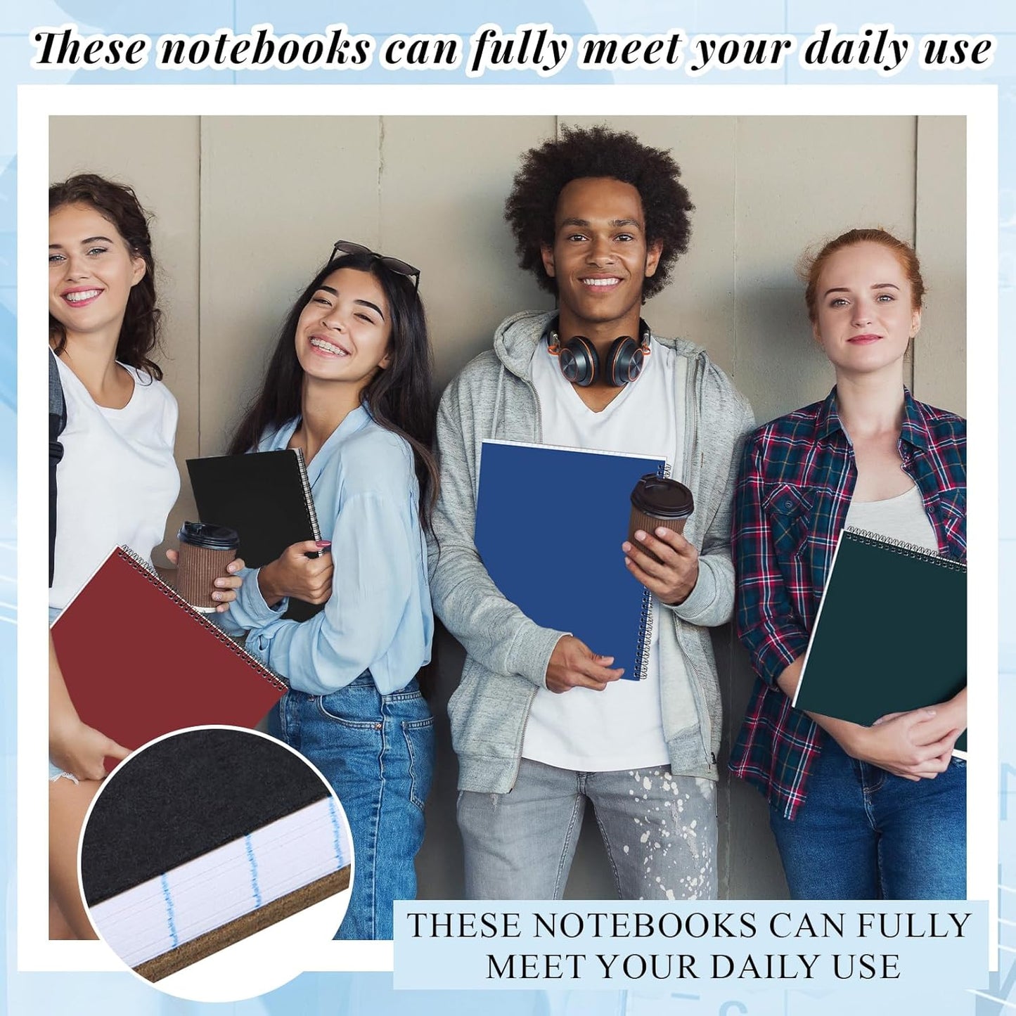 MotiMind 4 Pcs Legal Pads Landscape Notebooks Hole Punched Top Spiral Bound Notebooks 11 x 9.5 Inch College Ruled Drawing Notepad Tear Line for Removal 50 Sheet Office Steno Book(White)