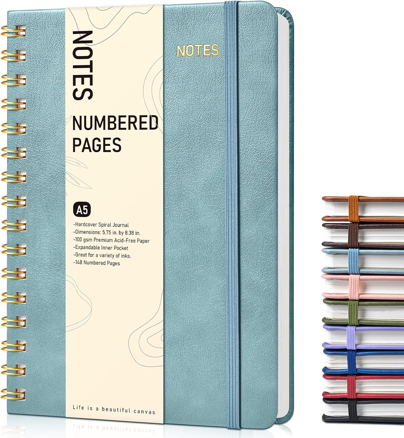 Lined Spiral Journal Notebook, A5 Hardcover Spiral Journals for Women Men, 150 Numbered Pages Spiral Bound Notebook, 100 GSM College Ruled Notebooks for Work, Note Taking 5.75" x 8.38", Olive Green
