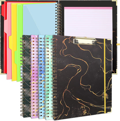 Foldable Spiral Clipboard Folio with Refillable Lined Notepad,5 Plastic Folders with 10 Pockets,Storage Clipboard Folder with Labels,Clipboards with Storage for Office Planner Clip Board-Pale Blue
