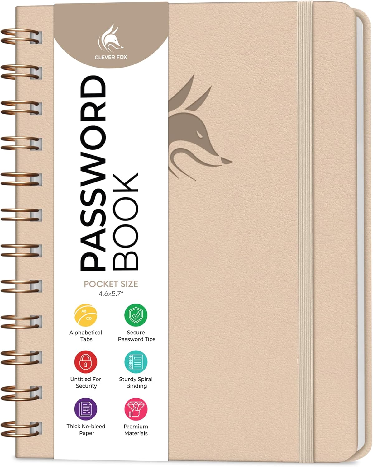 Clever Fox Password Book Spiral – Internet Address & Password Organizer with Laminated Alphabetical Tabs – Password Keeper Journal – Hardcover, Medium Size, 6.1x7.7” (Mystic Blue)