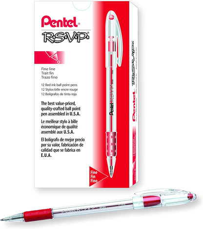 Pentel RSVP Ballpoint Pen, Fine Line, (0.7mm), Black Ink (BK90-A) (Pack of 1, 12 Count Total)