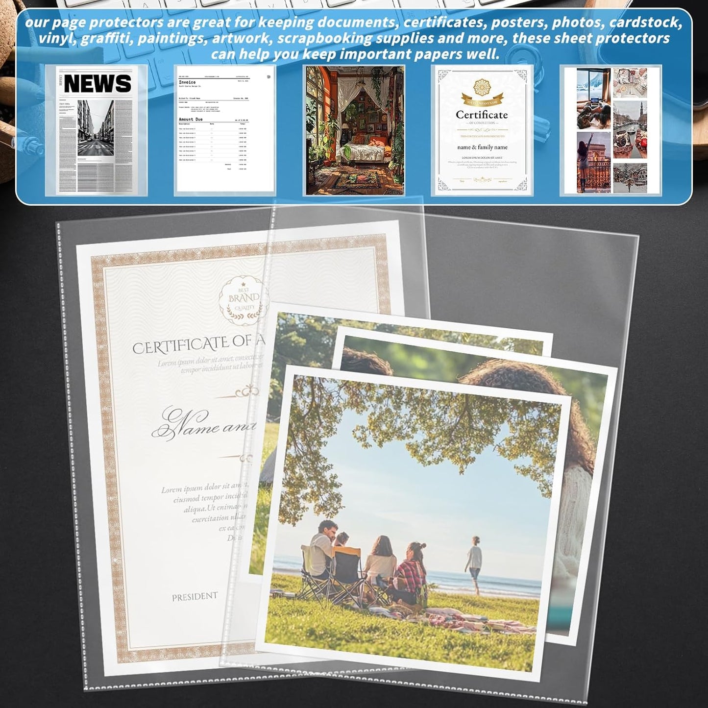 VOKOY 100 Pack No Holes Sheet Protectors,8.5" x 11", Letter Size Heavy Duty Clear View Page Protectors Without Holes,Top Loading Clear Paper Sleeves Document Artwork Protectors