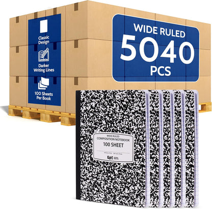 48 Pack - EPI Marble Hardcover Wide Ruled Composition Notebook | 200 Pages (100 Sheets), 9.75 x 7.5 in, Sturdy Sewn Binding | School, Office, Journaling, Notes