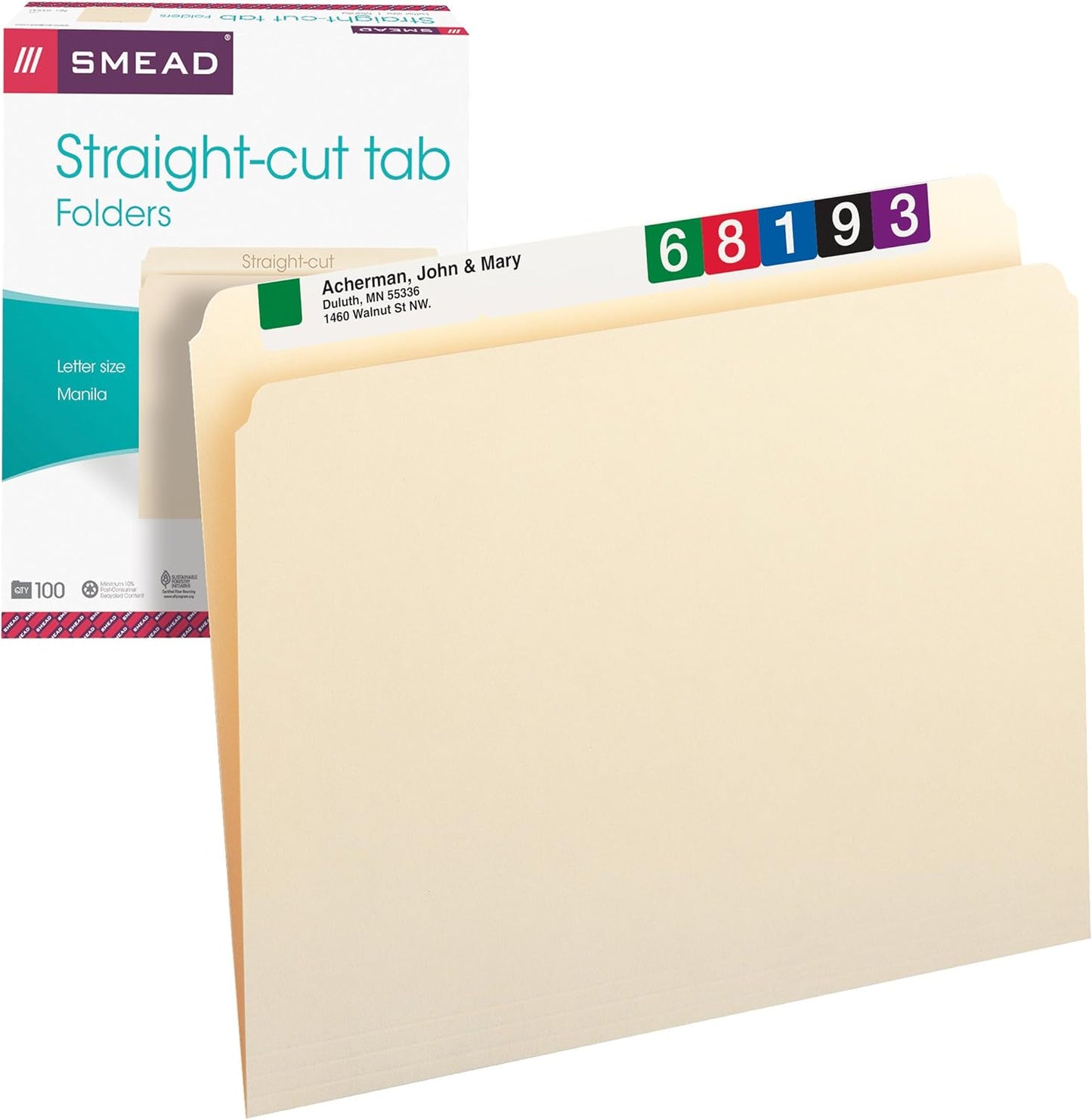 Smead File Folder, 1/3-Cut Tab, Assorted Positions, Letter Size, Manila, 24 per Pack (11928)