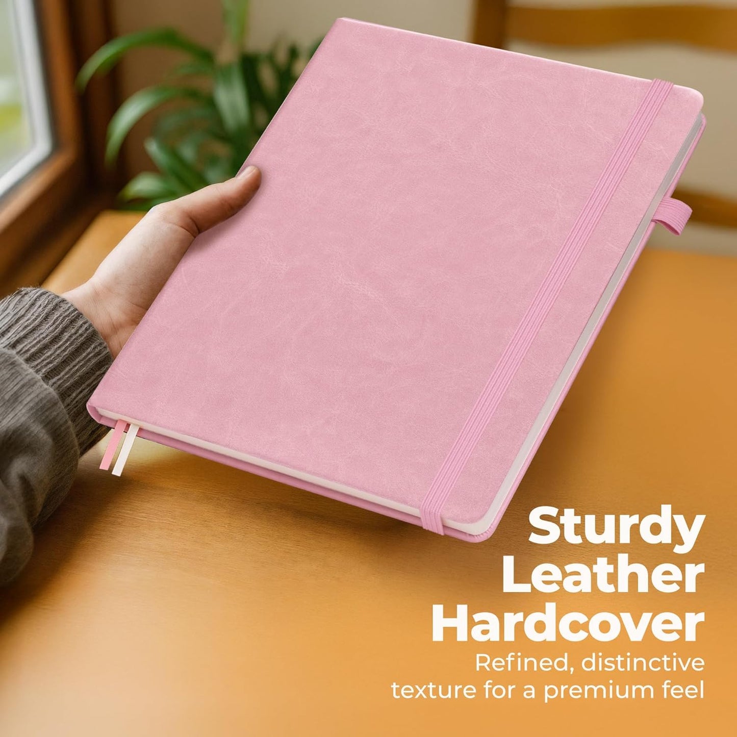 Classic Lined Journal Notebook 8.5x11" A4 Hardcover Leather - Brown - 200 Pages College Ruled Large with Sticky Tabs, Pockets, and Pen Loop for Writing and Journaling - Big Hardback Men and Women
