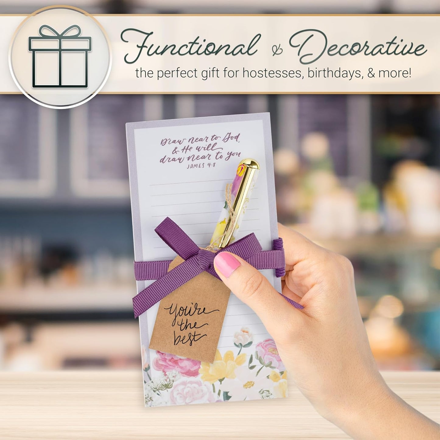 Christian Art Gifts Compact Magnetic Notepad & Medium Ballpoint Pen Set: Trust in the Lord Inspirational Scripture, Shopping Lists, Memos, Reminders, 70 Lined Easy Tear-off Sheets, Purple/Teal Floral