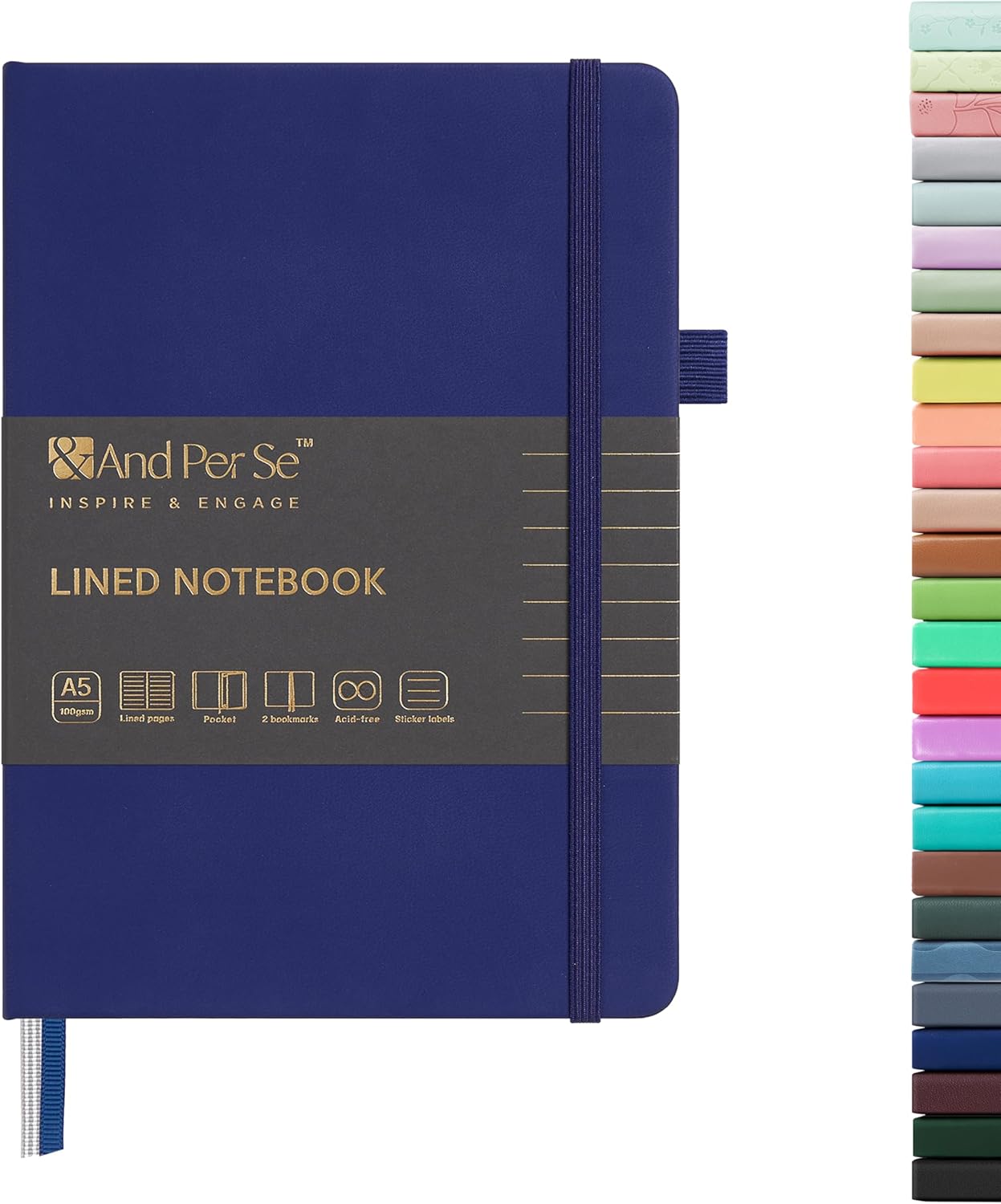 &And Per Se Lined Journal Notebook, 160 Pages, A5 5.7 x 8 inches College Ruled Thick Paper Notebook Journals for Writing, Hardcover Notebooks for Women Men Office School (1 Pack, Green) - Colors B