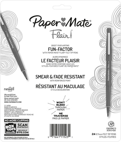 Paper Mate Flair Felt Tip Pens, Medium Point (0.7mm), 12 Count - For Arts & Crafts, Note-Taking, Journaling, School Supplies for Teachers & Students