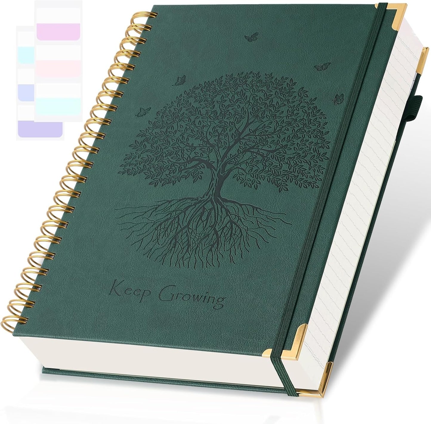 Spiral Notebook, College Ruled Notebook, 8" x 10", 300 Pages Leather Journals for Writing, B5 Hardcover Journaling Notebooks for Work School, 24pcs Tabs, Large Embossed Journal for Women Men, Black