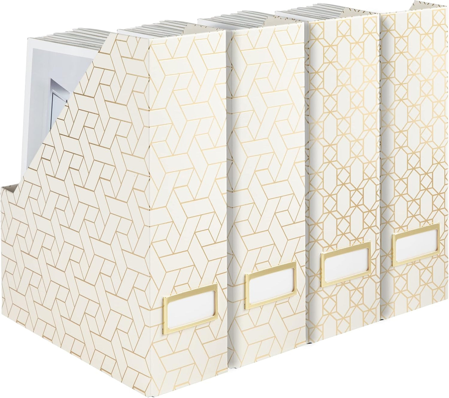 BLU MONACO | Cardboard Magazine File Holder Set of 4 | Vertical Magazine File Holder for Desk and Shelves | Standing File Holder for Classroom School Paper Storage