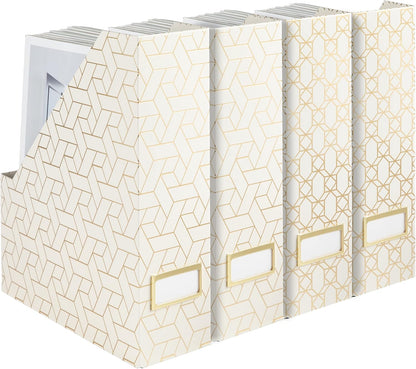 BLU MONACO | Cardboard Magazine File Holder Set of 4 | Vertical Magazine File Holder for Desk and Shelves | Standing File Holder for Classroom School Paper Storage