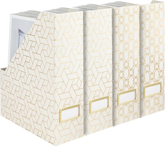 BLU MONACO | Cardboard Magazine File Holder Set of 4 | Vertical Magazine File Holder for Desk and Shelves | Standing File Holder for Classroom School Paper Storage