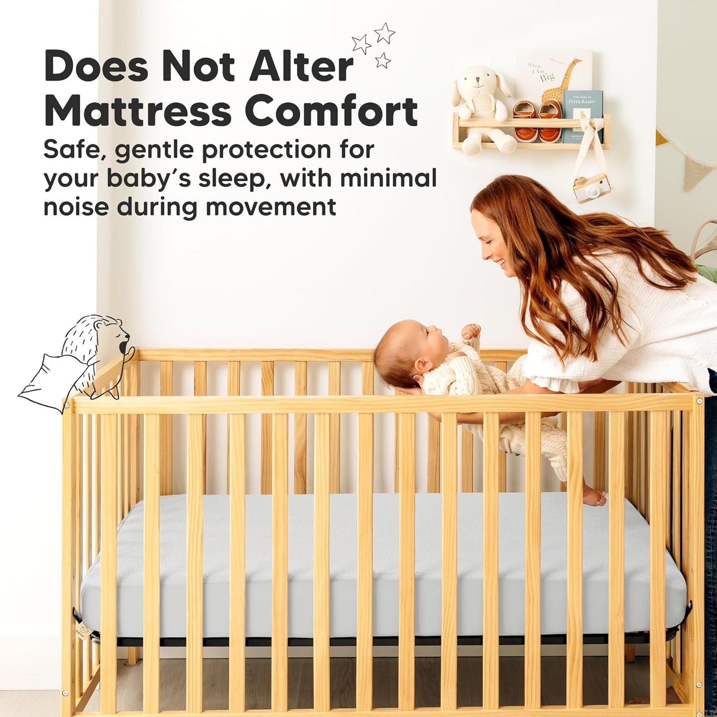 2-Pack Waterproof Crib Mattress Protector Cover Fitted - Quiet Baby Crib Mattress Pad Sheets, 52" x 28" Soft Quilted Cotton Baby Sheet, Machine Washable, Easy Fit, Durable (Soft White/Mavy)