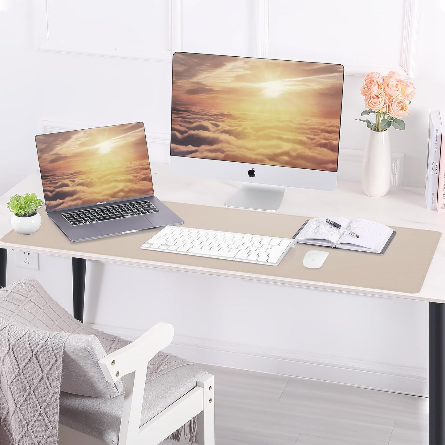 Large Desk Mat 47.2" x 17" Leather Desk Pad Protector with Natural Cork & PU Leather, Non-Slip Office Desk Mat, Large Mouse Pad, Waterproof Desk Blotter pad for Office&Home(Black)