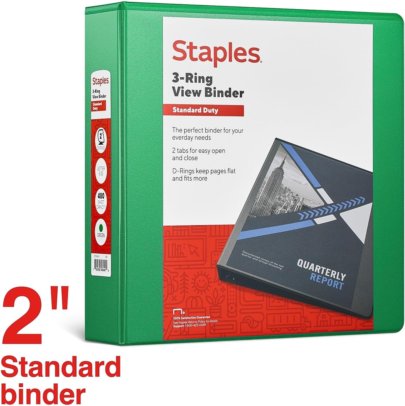 Staples Standard 2-Inch 3-Ring View Binder, Holds Up to 450 Sheets, Orange, Durable Binder for Office & School