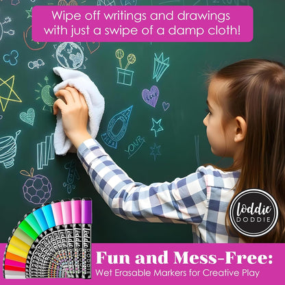 Loddie Doddie Chalk Markers - Pack of 24, 6mm Reversible Tips - Liquid Chalk Pens for Glass Surfaces & Windows - Erasable Pens for Chalkboard Calendar - Non-Toxic Chalkboard Markers
