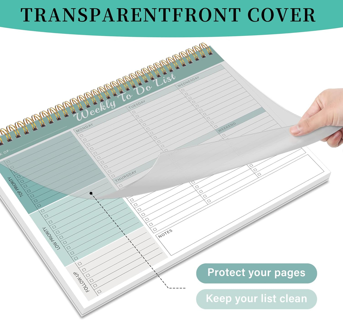 Kamoy Weekly To Do List Notepad with 52 Undated Sheets（8.5"×11"）- Undated Weekly Desk Planner Organizer for Work Home School Office Supplies