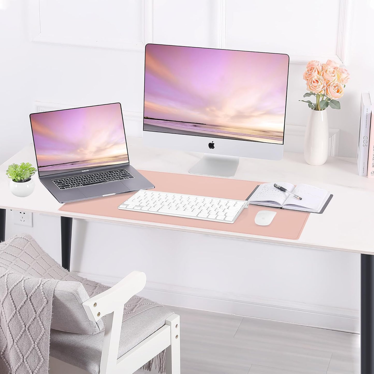 Large Desk Mat 47.2" x 17" Leather Desk Pad Protector with Natural Cork & PU Leather, Non-Slip Office Desk Mat, Large Mouse Pad, Waterproof Desk Blotter pad for Office&Home(Black)