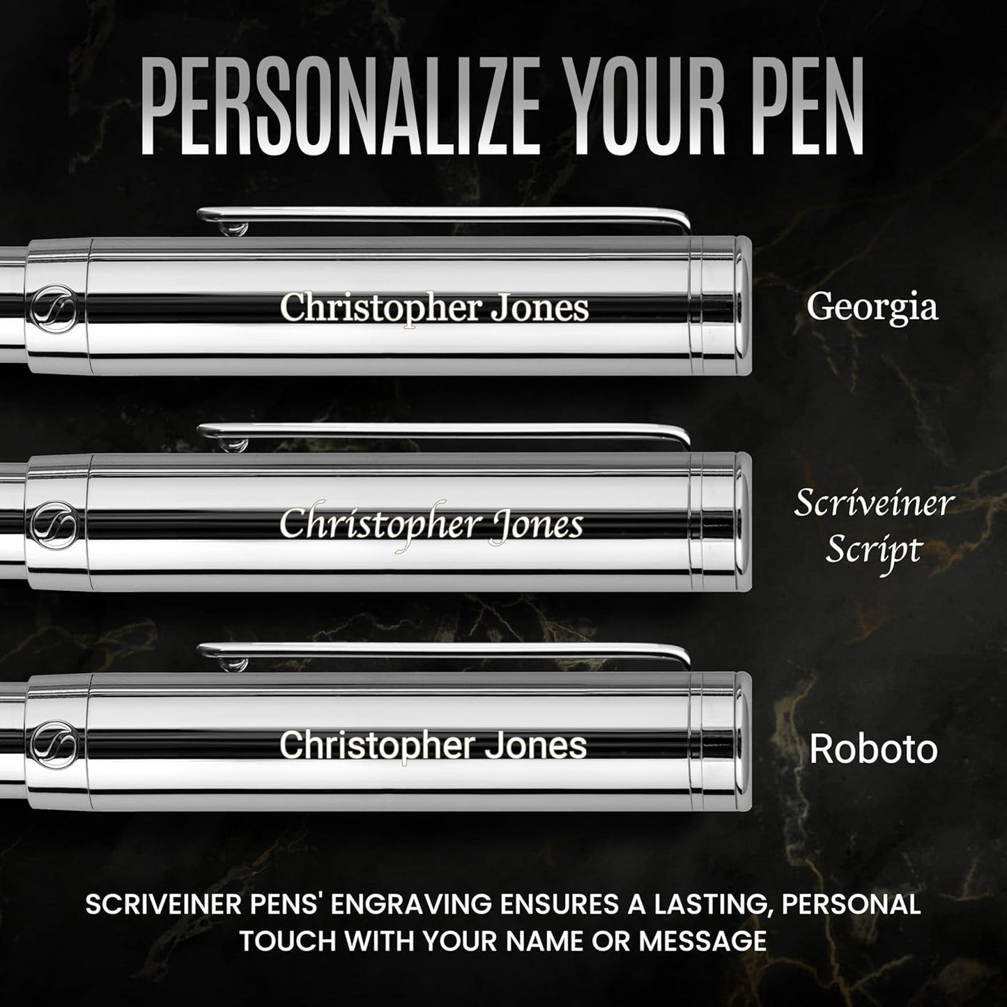 Scriveiner Black Rollerball EDC Luxury Pen, Stunning Pocket Pen with Chrome Finish, Cool Writing, Best Gift for Men & Women, German Schmidt Refill, Nice Present, Fancy Office Designer Set