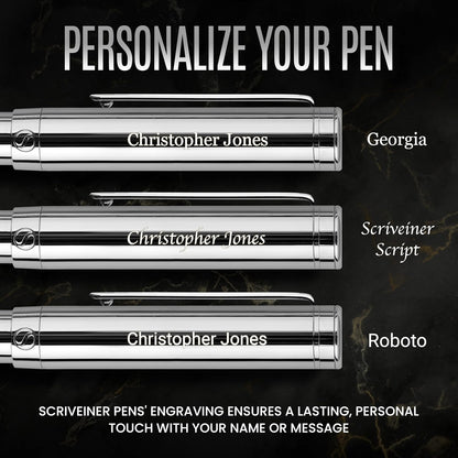 Scriveiner Black Rollerball EDC Luxury Pen, Stunning Pocket Pen with Chrome Finish, Cool Writing, Best Gift for Men & Women, German Schmidt Refill, Nice Present, Fancy Office Designer Set