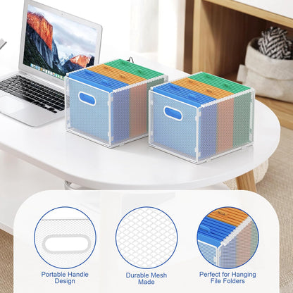 samstar 2 Pack Hanging File Organizer, Mesh File Folder Box Filing Box File Cabinet Organizer Storage Boxes, Letter Size