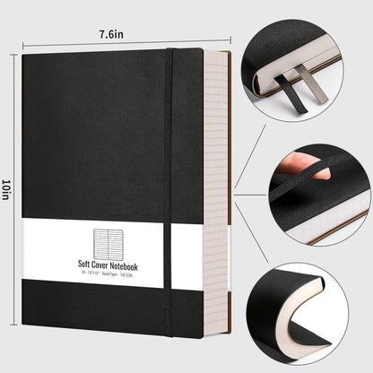 AHGXG 8.5''×11'' Notebook College Ruled - Large A4 Notebook Lined Journal - 320 Pages Thick Journal for Writing, 100gsm Thick Paper, Leather Softcover, for Work School - Black