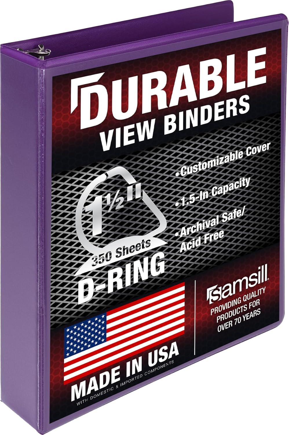Samsill Durable 4 inch 3 Ring Binder, D Ring Binder, 100% Recycled Chipboard, Black, 2 Pack