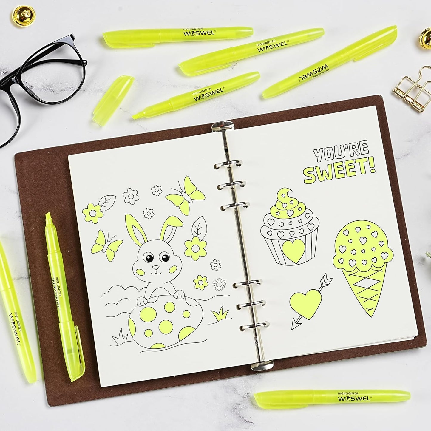 WOSWEL Highlighters Bulk 120 Pack Fluorescent Yellow Markers with Chisel Tip for Classroom Office Home