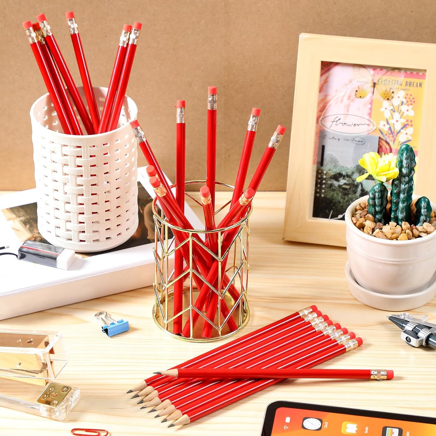 Outus 24 Pieces Round Pencils Cute HB Graphite Wood Pencils Pack with Eraser for School Drawing Sketching Wedding Office Supplies (White)