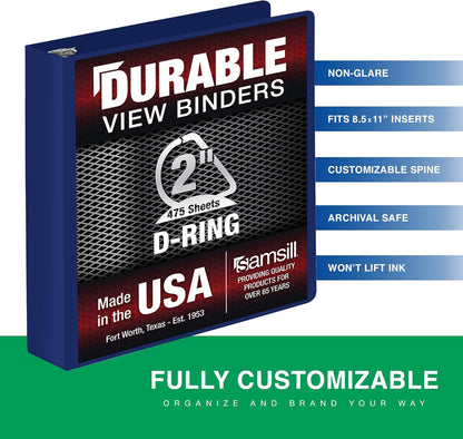 Samsill Durable 4 inch 3 Ring Binder, D Ring Binder, 100% Recycled Chipboard, Black, 2 Pack