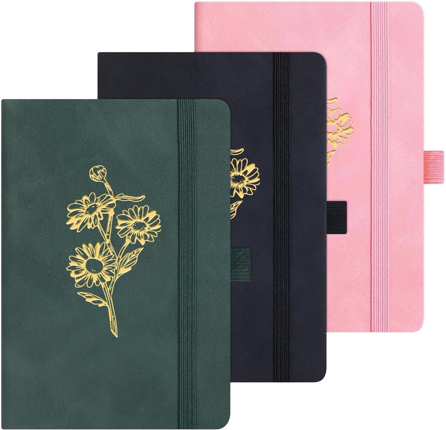 BOBO RABBIT 3 Pack Pocket Notebook Journals Mini A6 Sunflower Floral Notepads Total 600 Pages Aesthetic Hardcover College Ruled Lined Notebooks for Note Taking Travel Office School Supplies, 3.7"x 5.7"