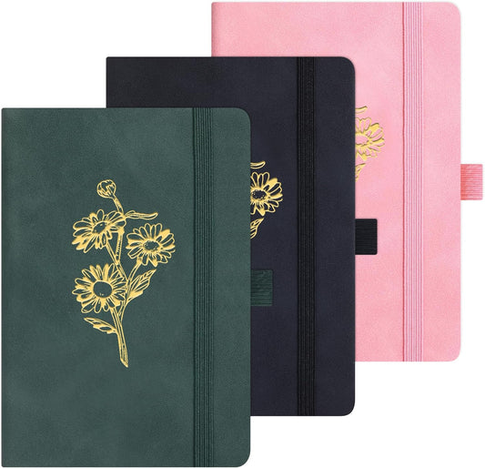 BOBO RABBIT 3 Pack Pocket Notebook Journals Mini A6 Sunflower Floral Notepads Total 600 Pages Aesthetic Hardcover College Ruled Lined Notebooks for Note Taking Travel Office School Supplies, 3.7"x 5.7"