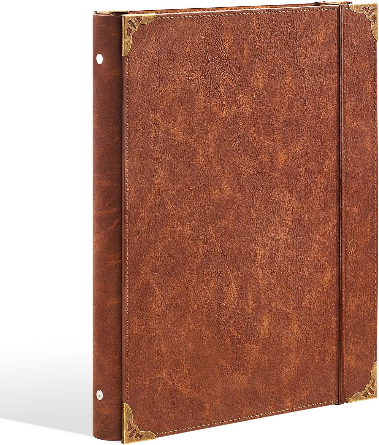 Ovesmusl Leather 3 Ring Binder 1 Inch Round Ring Binder Fits 200 Sheets 8.5"x11" Letter Size Paper, Wedding Family History Notebook Cover Loose Leaf Organizer, Brown