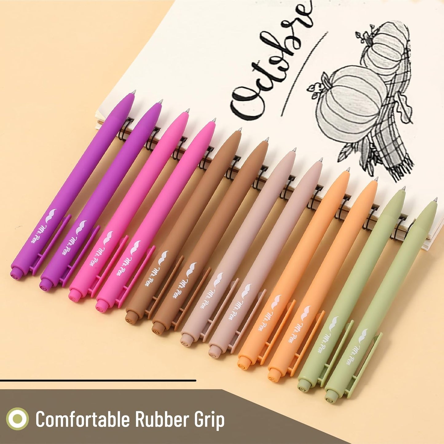 Mr. Pen- Retractable Gel Pens, 12 Pack, Colorful Ink, Fine Point 0.7mm, Fast Dry, Smooth Writing, Cute Pens for Drawing, Writing Planner and School Supplies