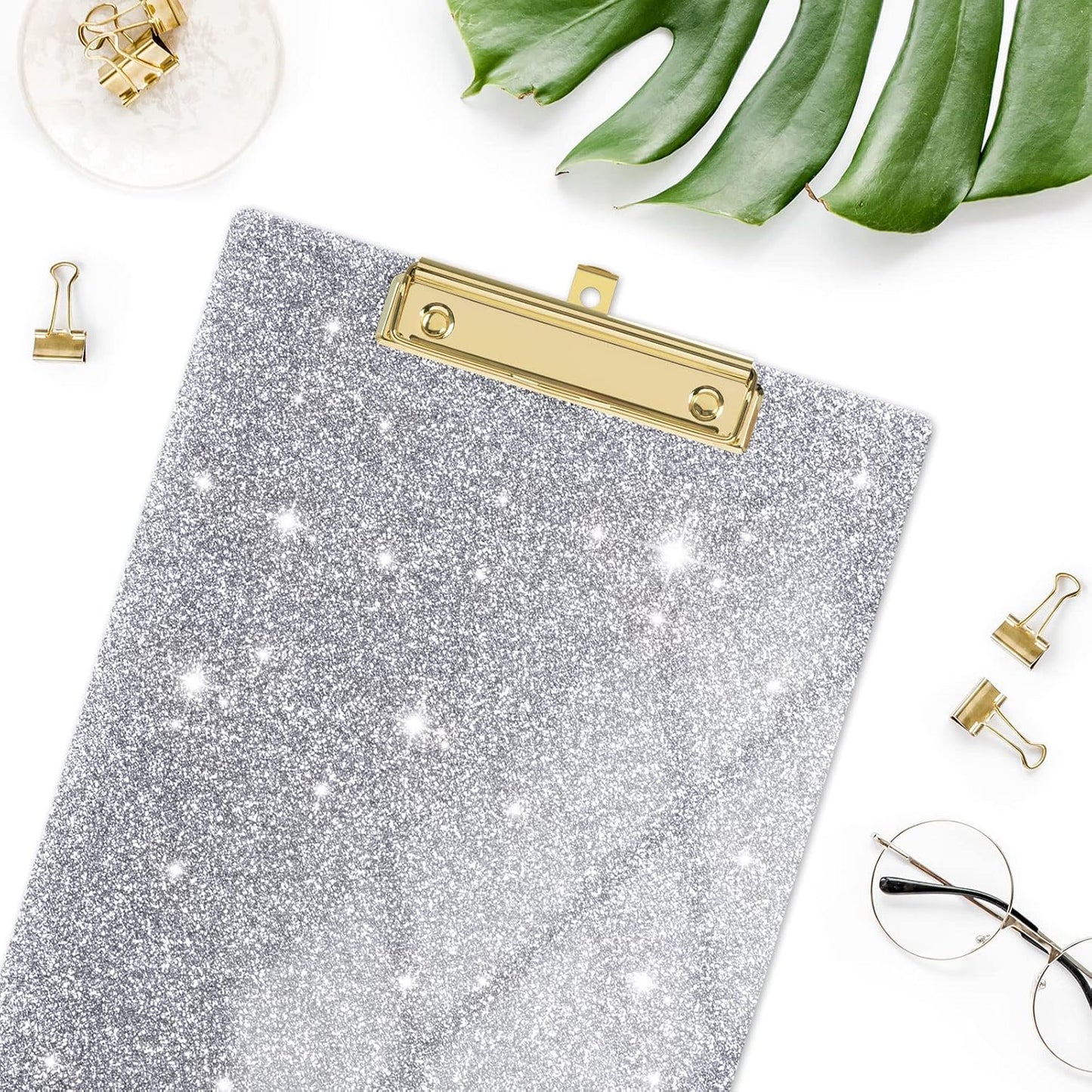 Rimilak Acrylic Glitter Clipboards, Sparkly Board with Low Profile Gold Clip, Designed for Classroom School and Office Use, A4 Letter Size 9 x 12.5 in, Pink