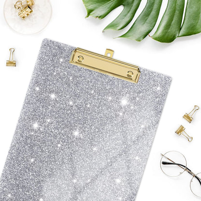 Rimilak Acrylic Glitter Clipboards, Sparkly Board with Low Profile Gold Clip, Designed for Classroom School and Office Use, A4 Letter Size 9 x 12.5 in, Pink