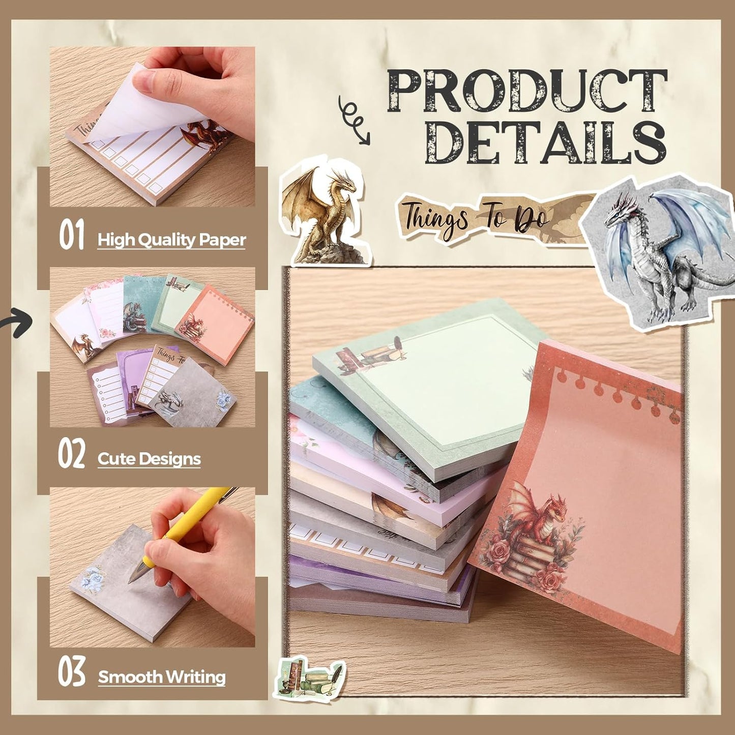 9 Pads Wildflower Sticky Notes 3x3 Inch Cute Self Stick Notepads Notes Adhesive Memo Pad Office Decor Gifts for Students School Teacher Meeting Office Supplies