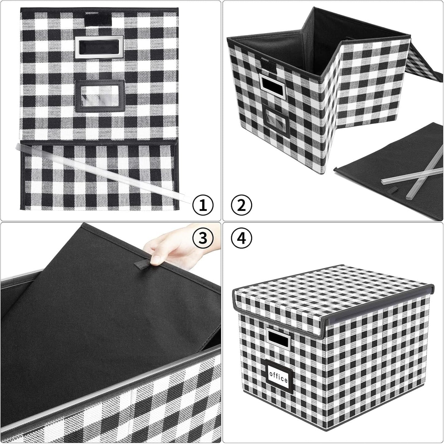 Huolewa Upgraded Portable File Organizer Box with Lid, Collapsible Linen Hanging Filing Storage Boxes with Plastic Slides, Decorative Home/Office Filing System Box for File and Folders Storage (Gray)