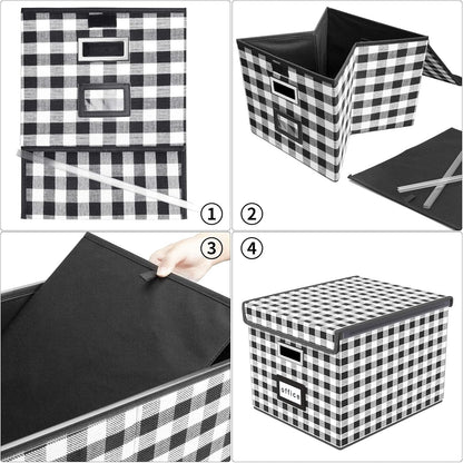 Huolewa Upgraded Portable File Organizer Box with Lid, Collapsible Linen Hanging Filing Storage Boxes with Plastic Slides, Decorative Home/Office Filing System Box for File and Folders Storage (Gray)