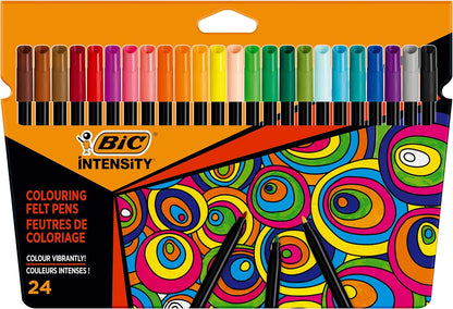 BIC Intensity Felt Tip Pens, Vibrant Colouring Pens, School Supplies for Kids or Adults, 24 Pack
