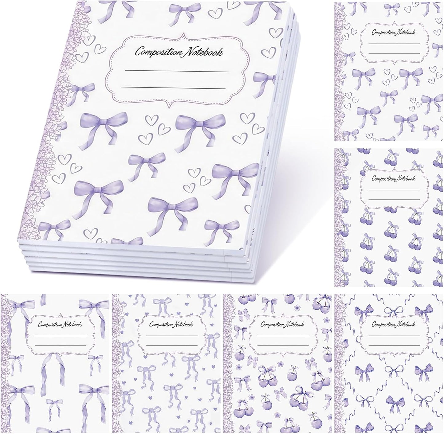 Fullhawl 6 Pcs Bow Composition Notebooks, Preppy Coquette Notebook College Ruled Journal, 110 Page, Cute Back to School Gift for Teacher, Student, First Day of Schooll(Pink,9-3/4 x 7-1/2")