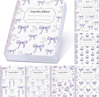 Fullhawl 6 Pcs Bow Composition Notebooks, Preppy Coquette Notebook College Ruled Journal, 110 Page, Cute Back to School Gift for Teacher, Student, First Day of Schooll(Pink,9-3/4 x 7-1/2")