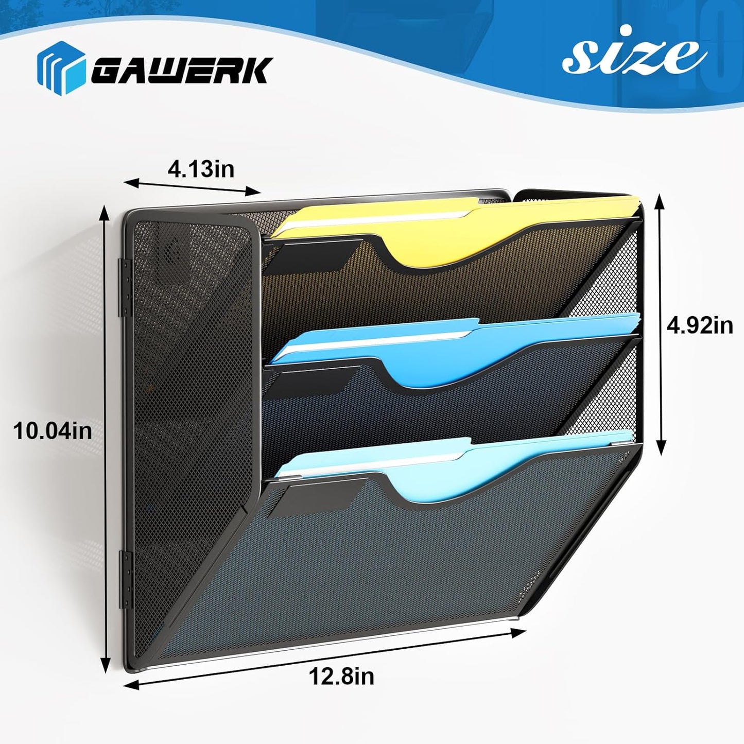 Gawerk 10-Tier Wall File Organizer Hanging Wall File Holder Wall Mount Paper Folder Organize, Mesh Magazine Document Mail Organizer Wall Organizer for Office School Home, Black