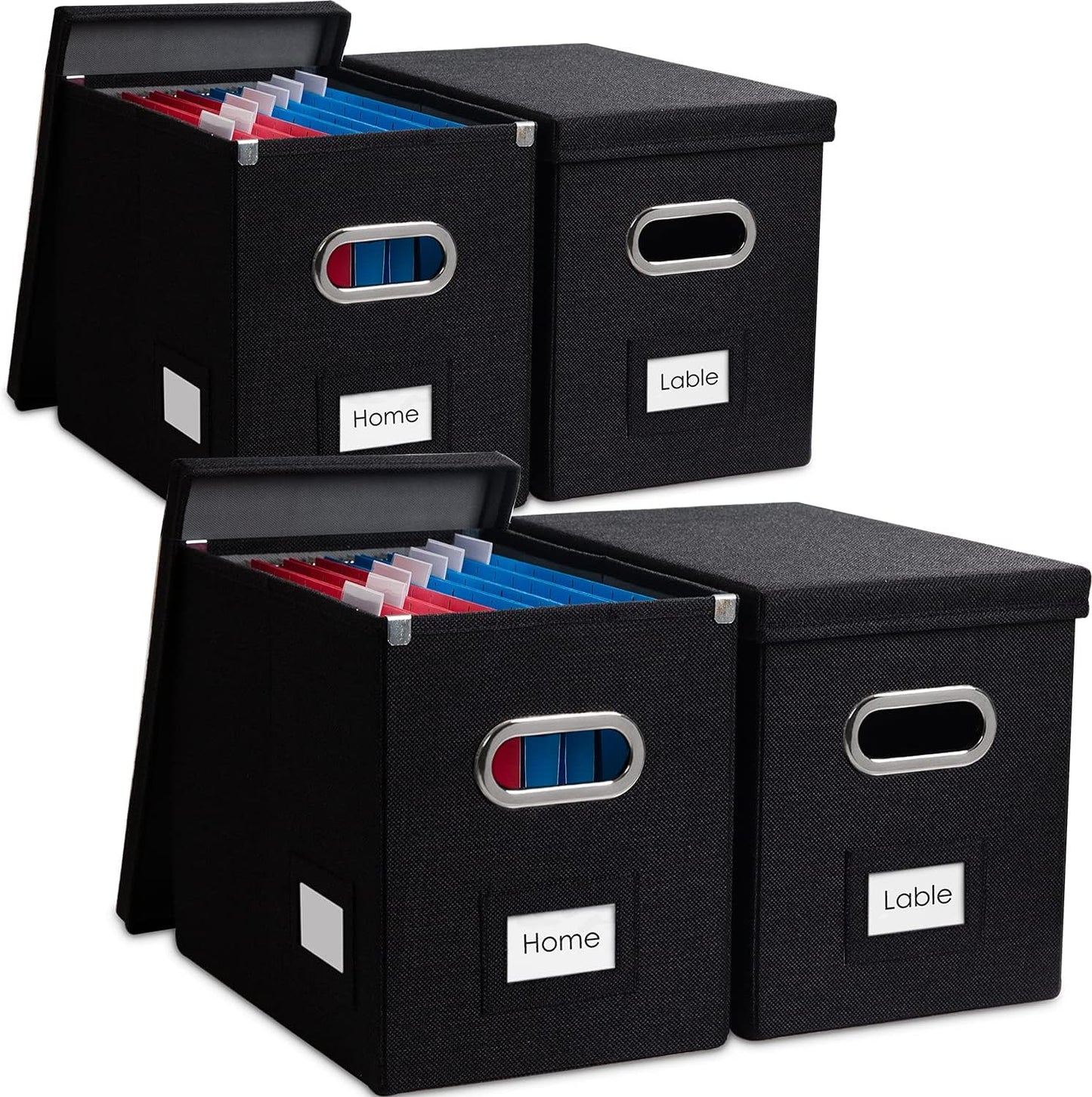 PRANDOM File Organizer Box - Collapsible Decorative Linen Filing Storage with Lids for Letter Size - Grey (14x9.3x10.8 inch)