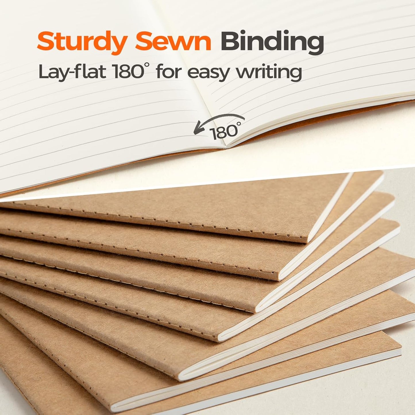 8 Pack Kraft Notebooks Bulk A5, 60 Pages Lined Ruled Journals, 8.3x5.5 Inches, Natural Kraft Cover Composition Notebooks for School Office Students Artists