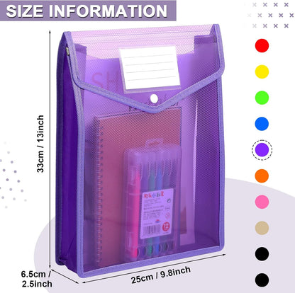 10 Pieces Plastic File Folders Envelope Expanding File Wallet Organizer Documents Folder with Snap Closure and Pocket, A4 Size Waterproof Transparent Pouch(White,Horizontal)